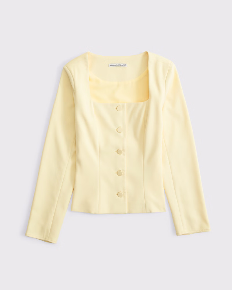 Women's Long-Sleeve Squareneck Tailored Vest | Women's Tops | Abercrombie.com | Abercrombie & Fitch (US)