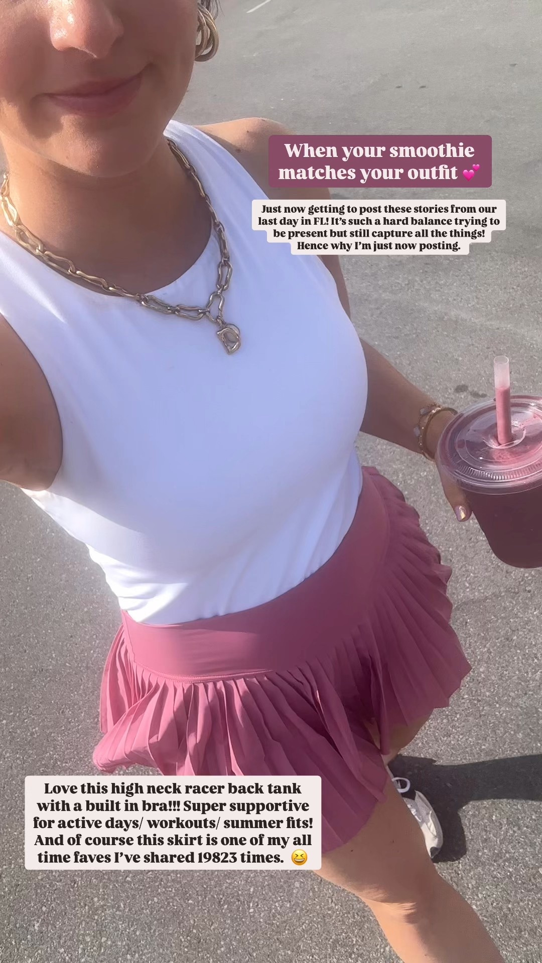 Outfit for a coffee/ smoothie run on the last day of vacation in 30a! 

Linking my fave pleated skort + athletic active skirts I love!   Also this tank top has a built in sports bra with I love. Very soft material & super supportive!! 

Wearing size m in both. Also love my new Abott Lyon jewelry- would be perfect gift for Mother’s Day 🤩 

#LTKGiftGuide #LTKWatchNow #LTKActive