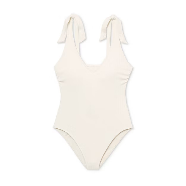 Women's Plunge Front Shoulder Tie Ribbed One Piece Swimsuit - Shade & Shore™ | Target
