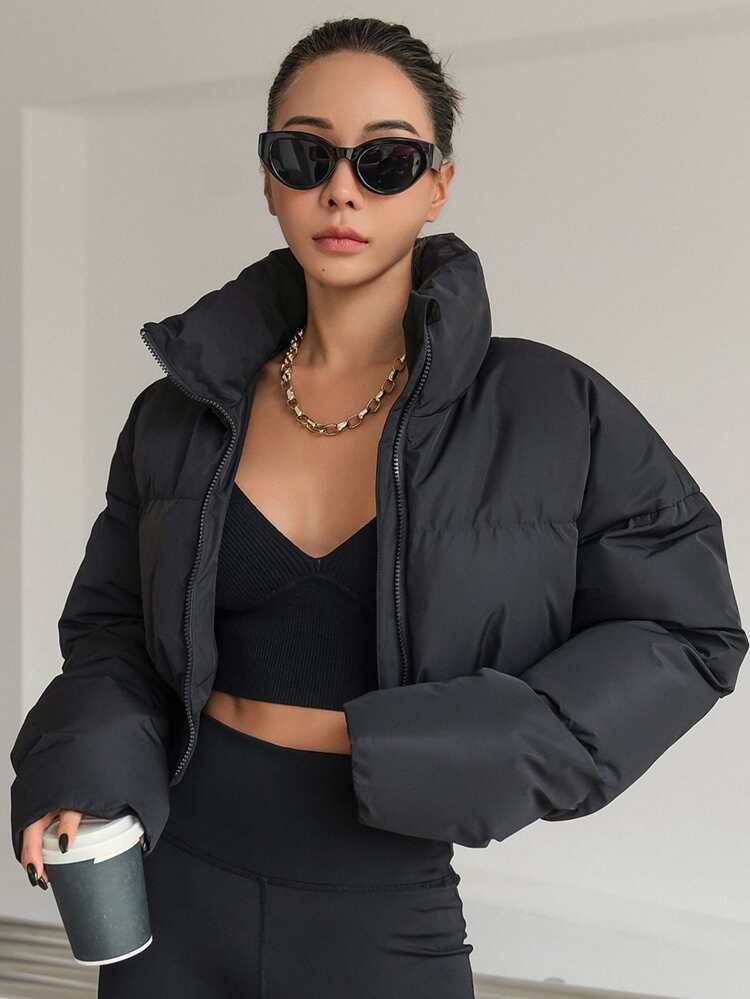 DAZY Drop Shoulder Zipper Puffer Coat | SHEIN