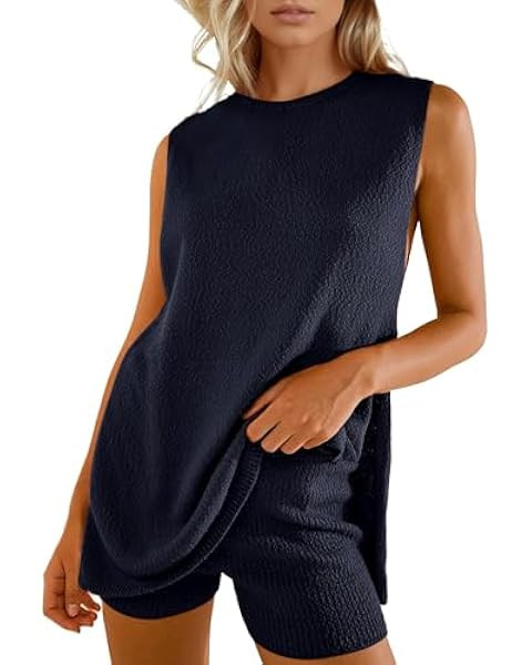 ZESICA Women's Summer Two Piece Sweater Lounge Sets 2024 Casual Knit Trendy Tunic and Shorts Outf... | Amazon (US)