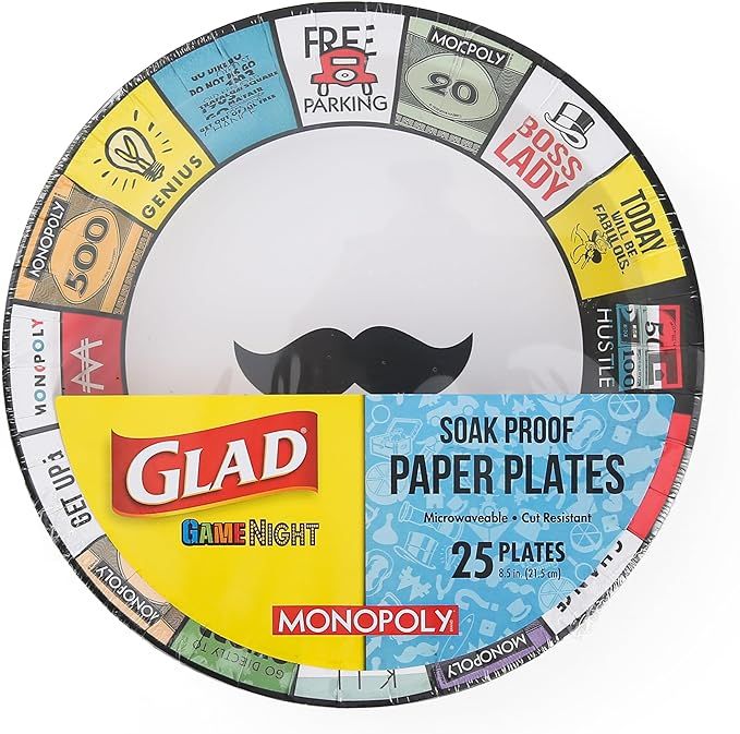Glad Game Night Monopoly Disposable Paper Plates | Soak Proof, Cut-Proof, Microwaveable, Heavy Du... | Amazon (US)