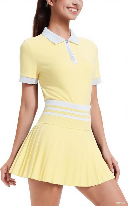 Tennis Skirt Sets for Women Zipper Color Block High Waisted Golf Polo Two Piece Skirt Set Women 2... | Amazon (US)