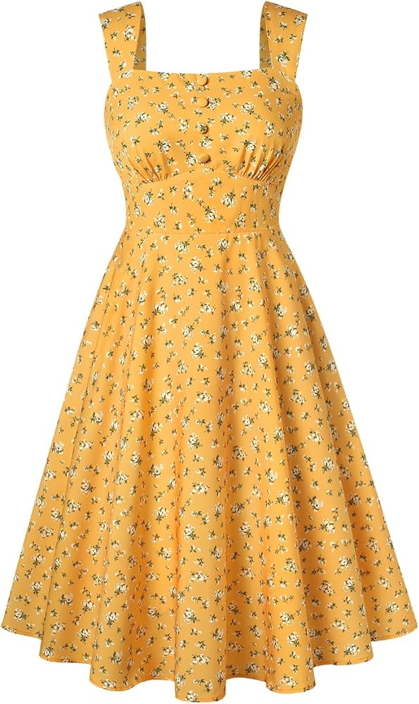 Belle Poque Square Neck Sundress for Women A Line Midi Dress Summer Cocktail Tea Party Dress with... | Amazon (US)