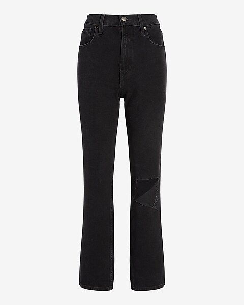 Super High Waisted Black Ripped Modern Straight Jeans | Express