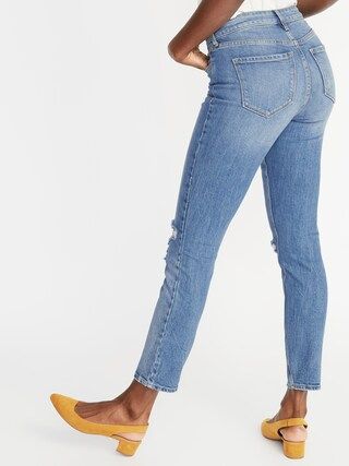 High-Waisted Distressed Power Slim Straight Jeans For Women | Old Navy US