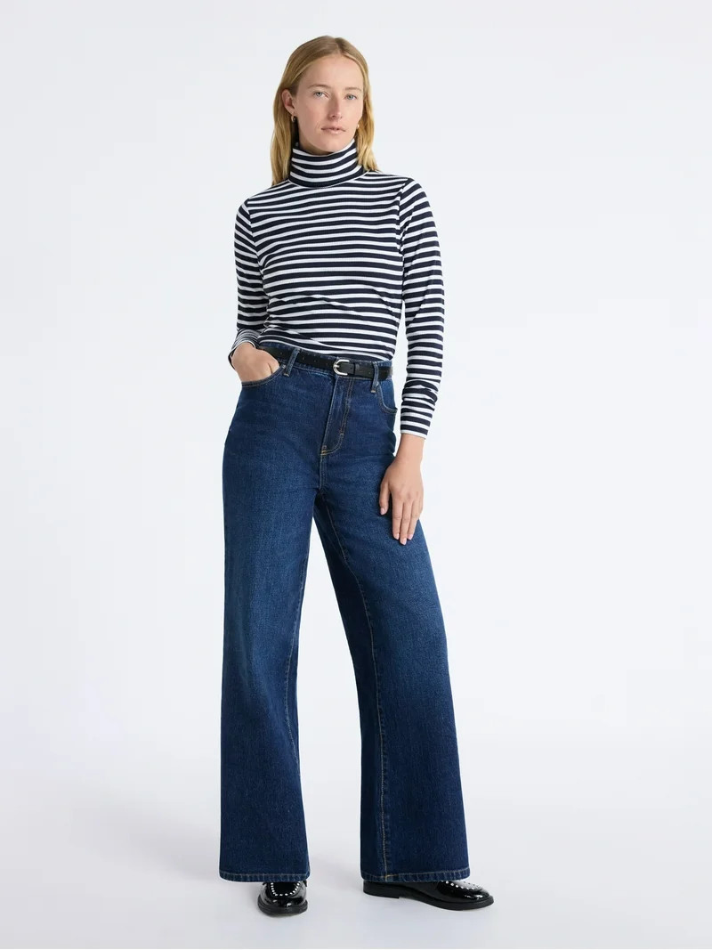 Free Assembly Women's High Rise Full Length Wide Leg Jeans, 30" Inseam, Sizes 0-26W | Walmart (US)