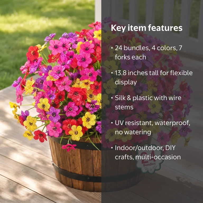 Scidweet Artificial Flowers for Outdoors, 24 Bundles Faux Silk Flowers UV Resistant Fake Plastic ... | Walmart (US)