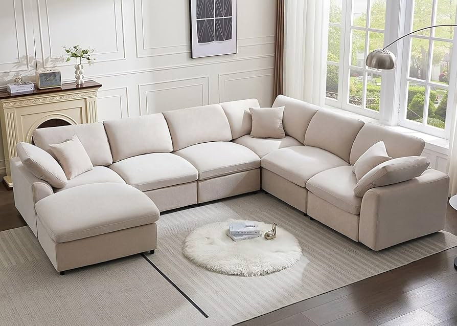 Modular Sectional Sofa Modern Oversized Chenille Cloud Couch with Movable Ottoman 7 Seater L-Shap... | Amazon (US)