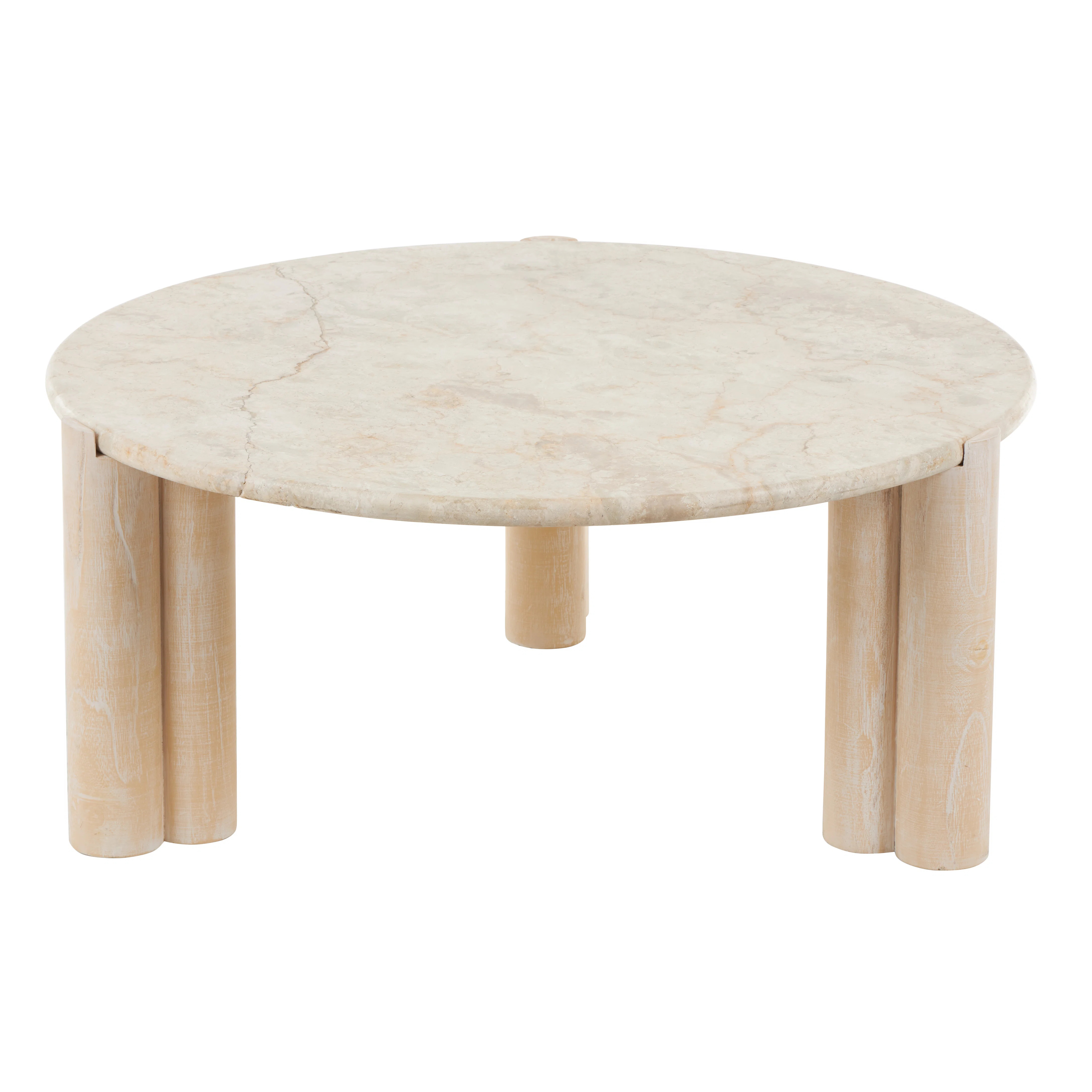 Gracie Oaks Cole And Grey Teak Wood Handmade Living Room Cream Coffee Table With Beige Marble Tab... | Wayfair North America