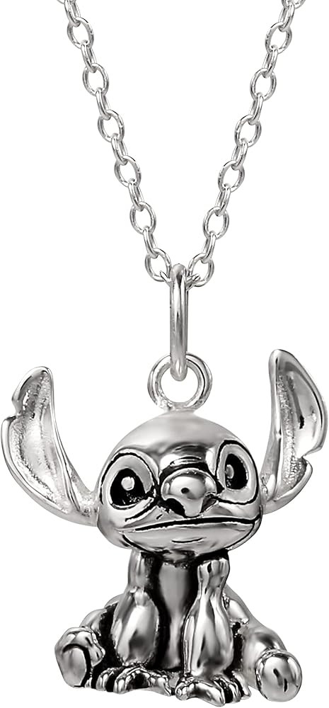 Disney Lilo & Stitch Womens Sterling Silver Necklace - 3D Pendant Stitch Necklace with 18-inch Ch... | Amazon (US)