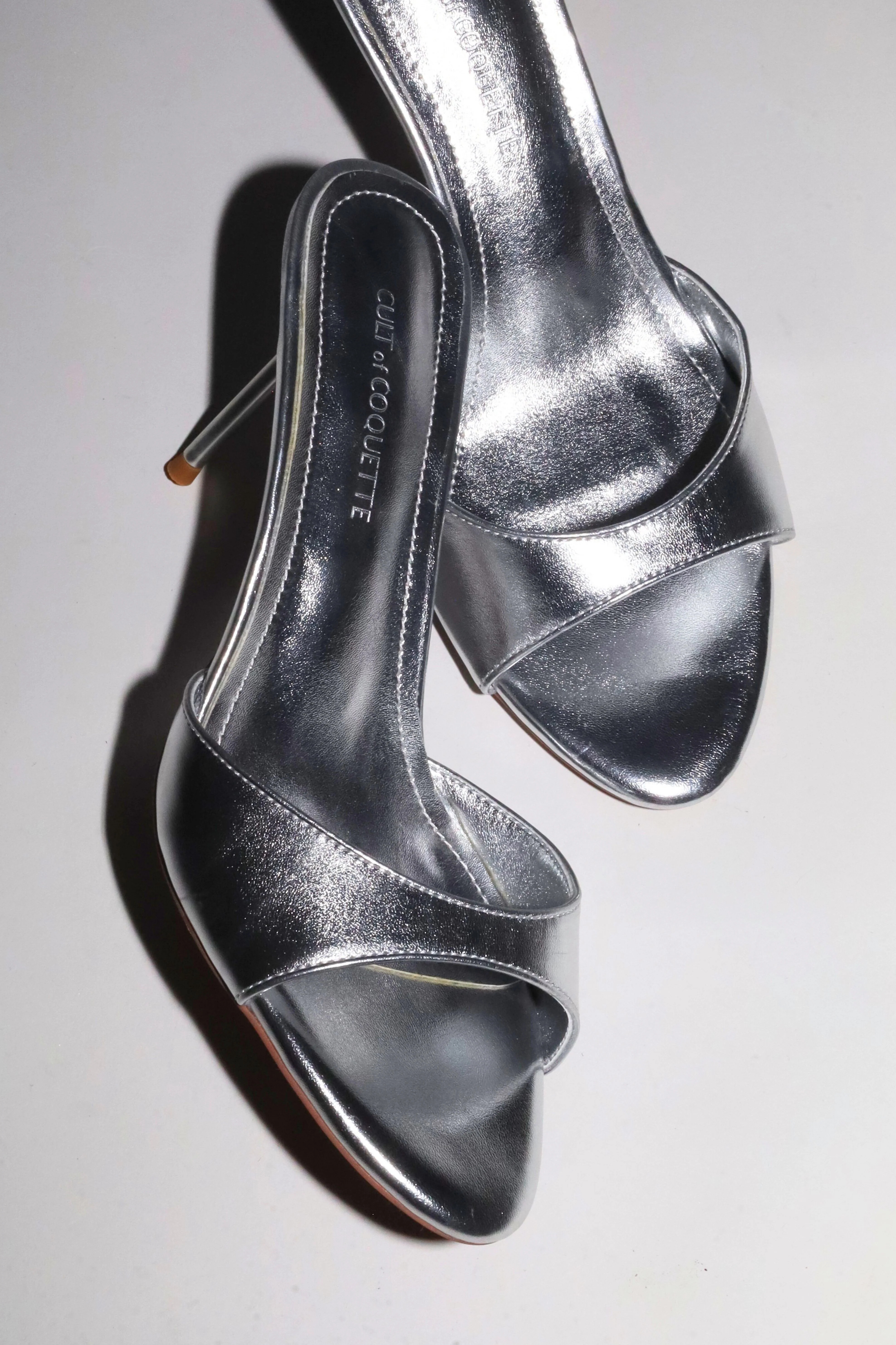 Pia Silver Mules 80 mm | CULT OF COQUETTE