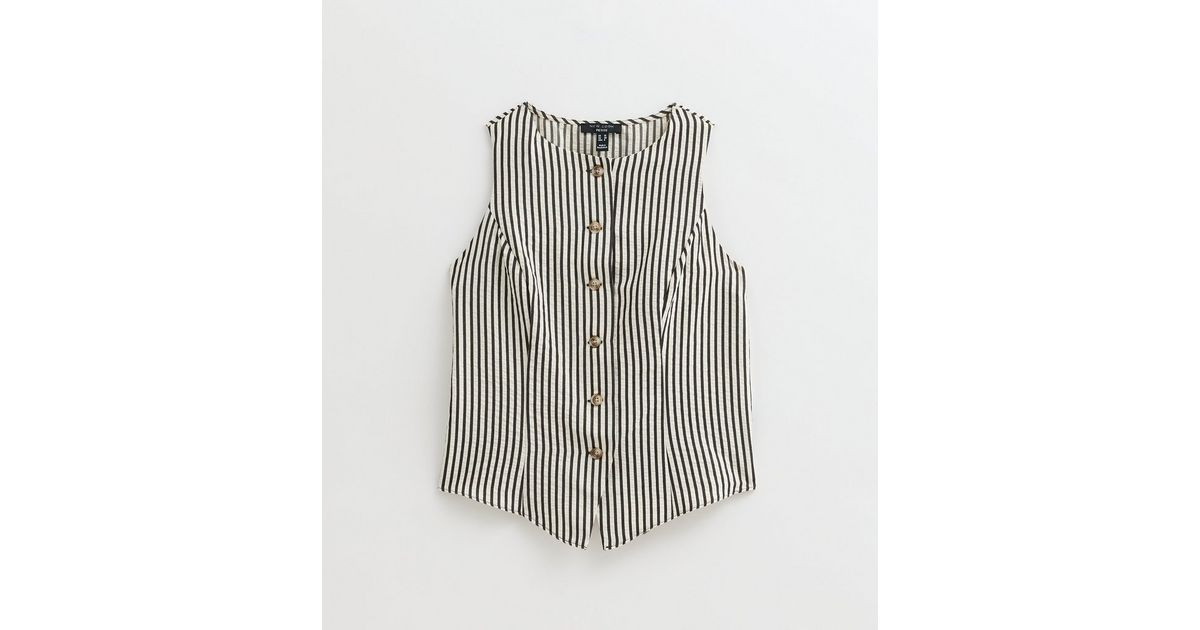 Petite Black Striped Crew Neck Waistcoat | New Look | New Look (UK)