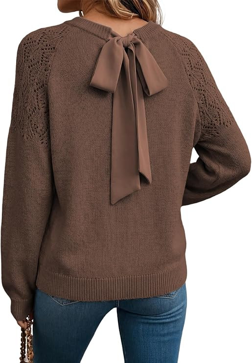 Dokotoo Sweaters for Women Crochet Hollow Out Bow Knot Crewneck Knit Tops | Amazon (US)