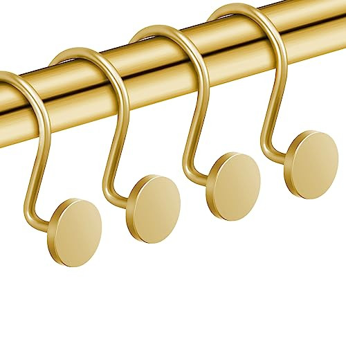 CHICTIE Gold Shower Curtain Hooks, Rustproof Shower Curtain Rings for Bathroom, Metal Shower Hooks for Shower Curtain Rod, Modern Decorative Shower Curtain Hangers Set of 12, Round Heavy Duty Design | Amazon (US)