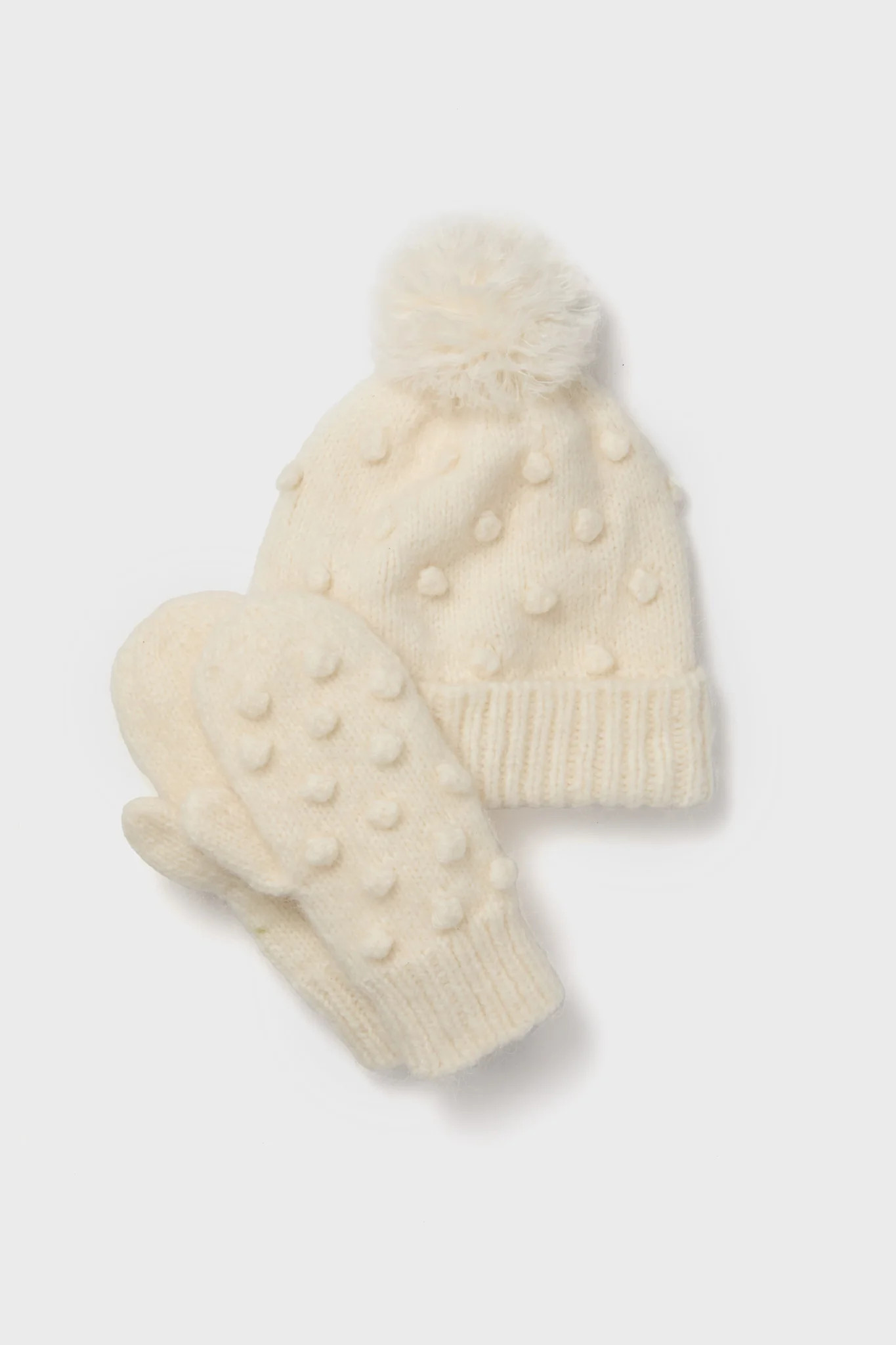 Cream Pom Pom Hat and Mittens Set | Tuckernuck (US)