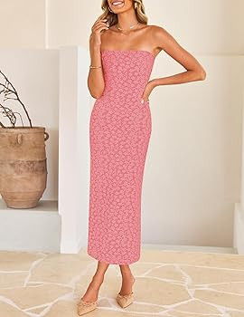 ZESICA Women's 2025 Summer Boho Floral Strapless Bodycon Dress Off Shoulder Tube Beach Party Long... | Amazon (US)