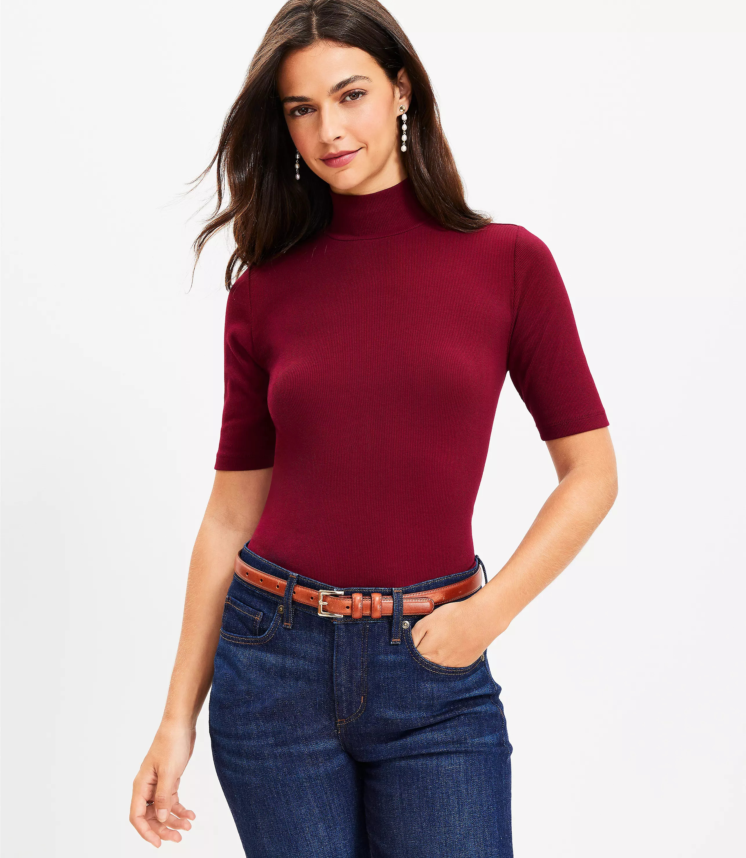 Ribbed Mock Neck Top | LOFT