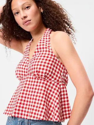 Linen-Blend V-Neck Halter Top | Old Navy (US)