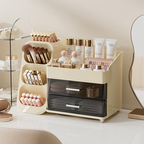 Makeup organizer with Drawers for Vanity,Spacious Cosmetic Display Case,Perfect Storage Solution for Your Beauty Essential(Cream) | Amazon (US)