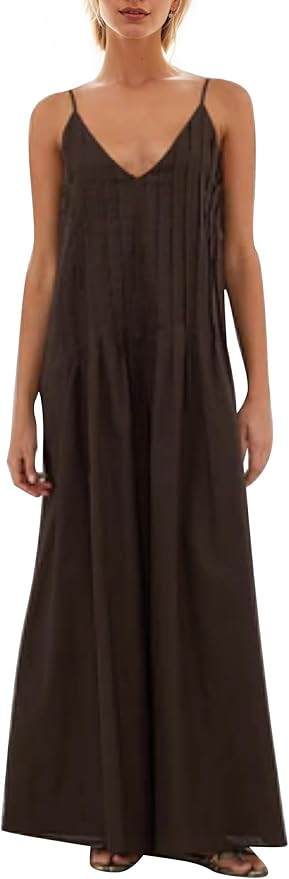 Maxi Dress for Women Spaghetti Strap V Neck Long Summer Sundresses Flowy Vacation Beach Pleated D... | Amazon (US)