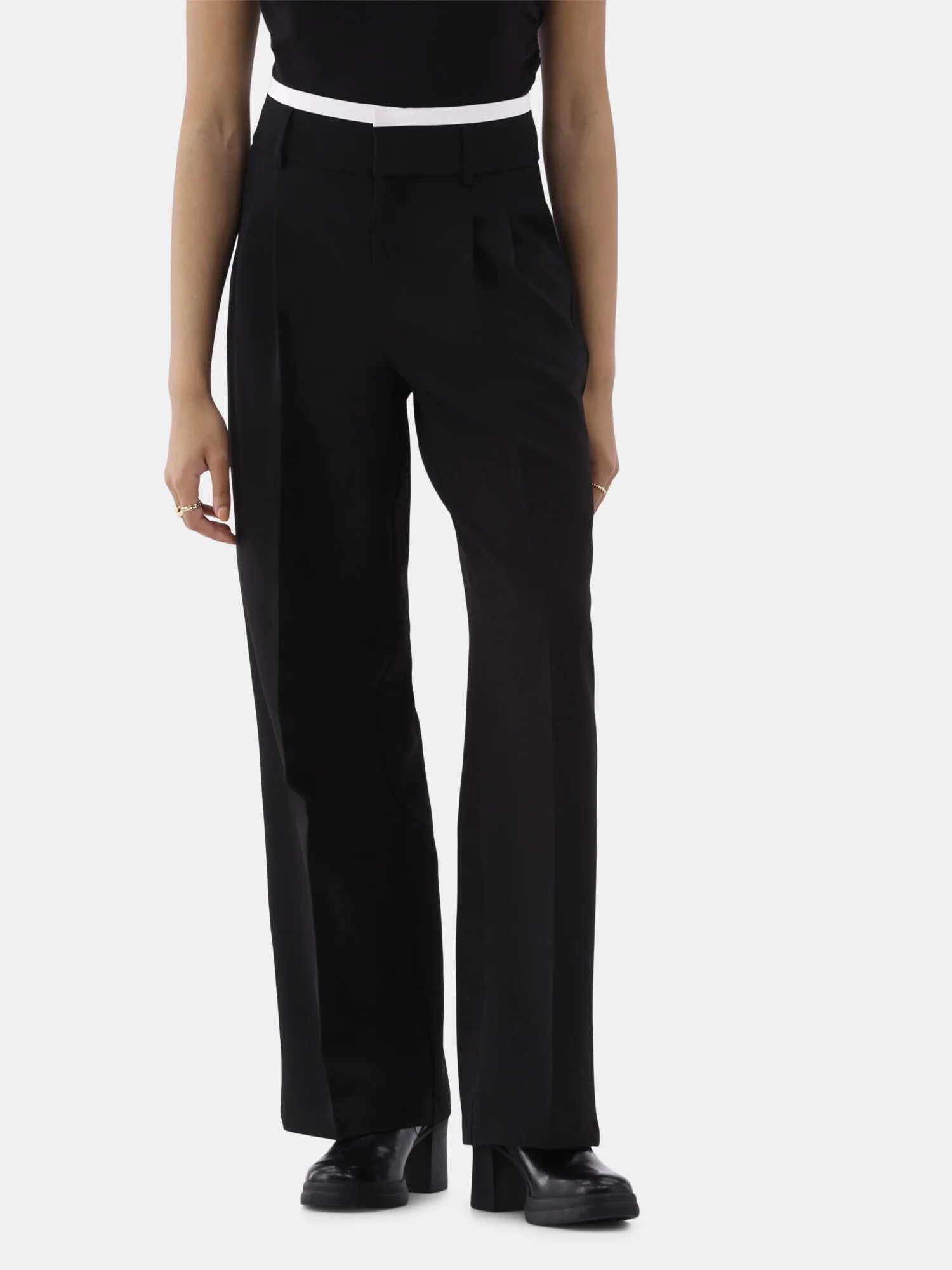 No Boundaries Double Waistband Twill Trousers, Women's | Walmart (US)