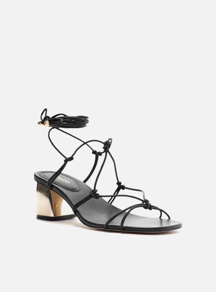 Sandália Preta Salto Bloco Amarração | ZZ Mall (BR)