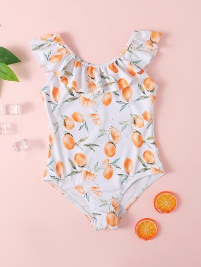 Toddler Girls Fruit Print Ruffle One Piece Swimsuit | SHEIN