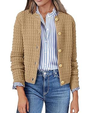 Zeagoo Women's 2024 Knit Cardigan Sweaters Long Sleeve Open Front Button Down Crew Neck Tweed Cro... | Amazon (US)