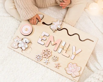 Pink Busy Board for Girls  Name Puzzle for Kids  Christmas - Etsy | Etsy (US)