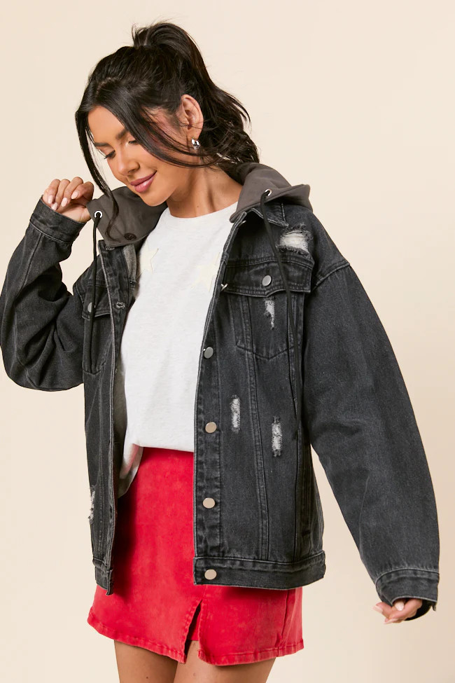 Parker Charcoal Hooded Denim Jacket | Pink Lily