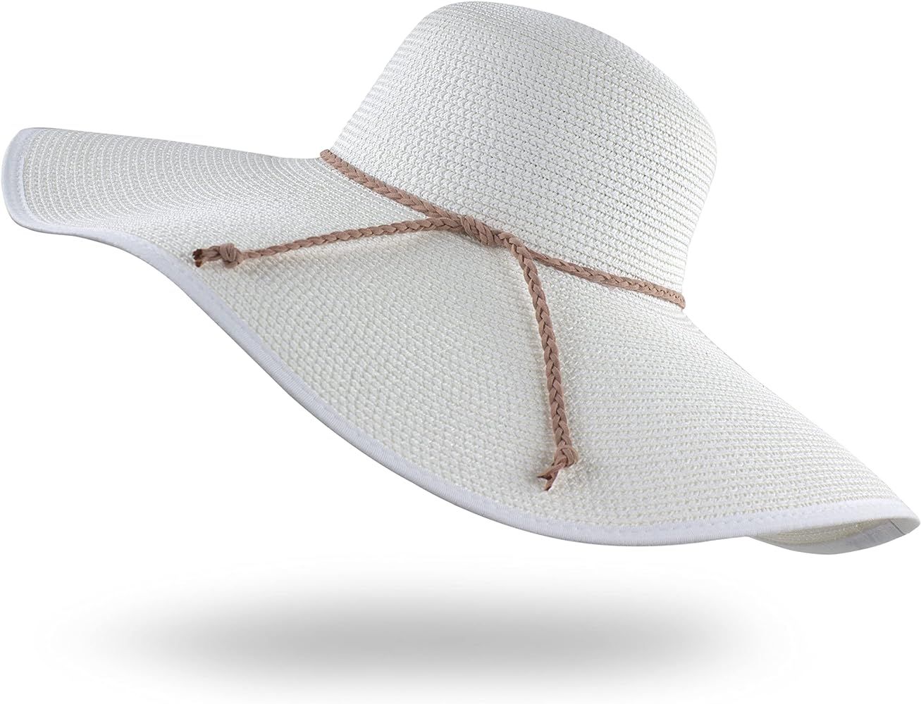 HGGE Womens Sun Straw Hat Wide Brim UPF 50 Summer Hat Foldable Roll up Floppy Beach Cap | Amazon (US)