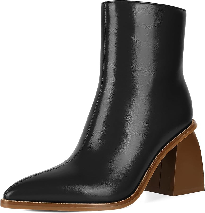 Esvowido Mid Calf Boots for Women 3.5 Inch Pointed Toe Chunky Block Heel Short Ankle Boots with S... | Amazon (US)