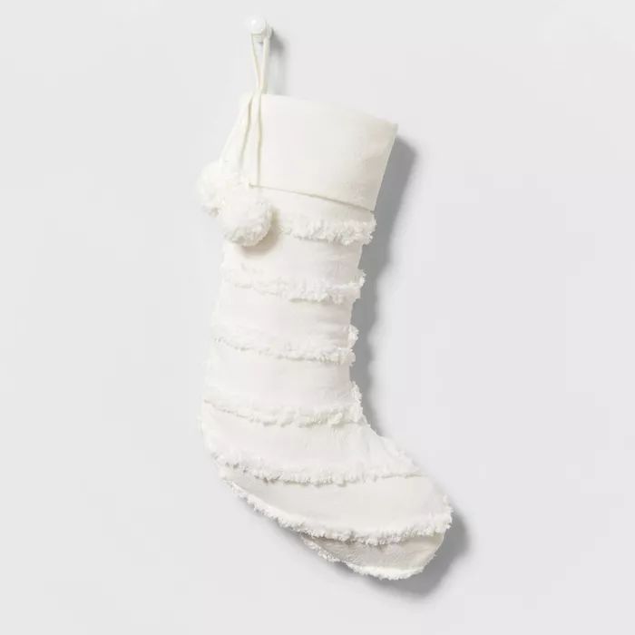 Woven Christmas Stocking with Striped Raised Detail Ivory - Wondershop&#8482; | Target
