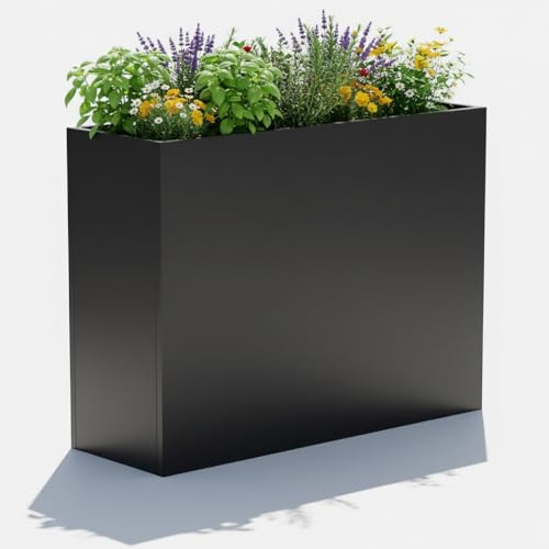Tall Metal Planter for Outdoor Plants,38"Lx13"Wx30"H All-Weather Durable Plant Box,Large Rectangular Planter with Drainage Holes & Removable Shelf,Modern Decor for Tall Small Plants, Trees, Flowers | Amazon (US)