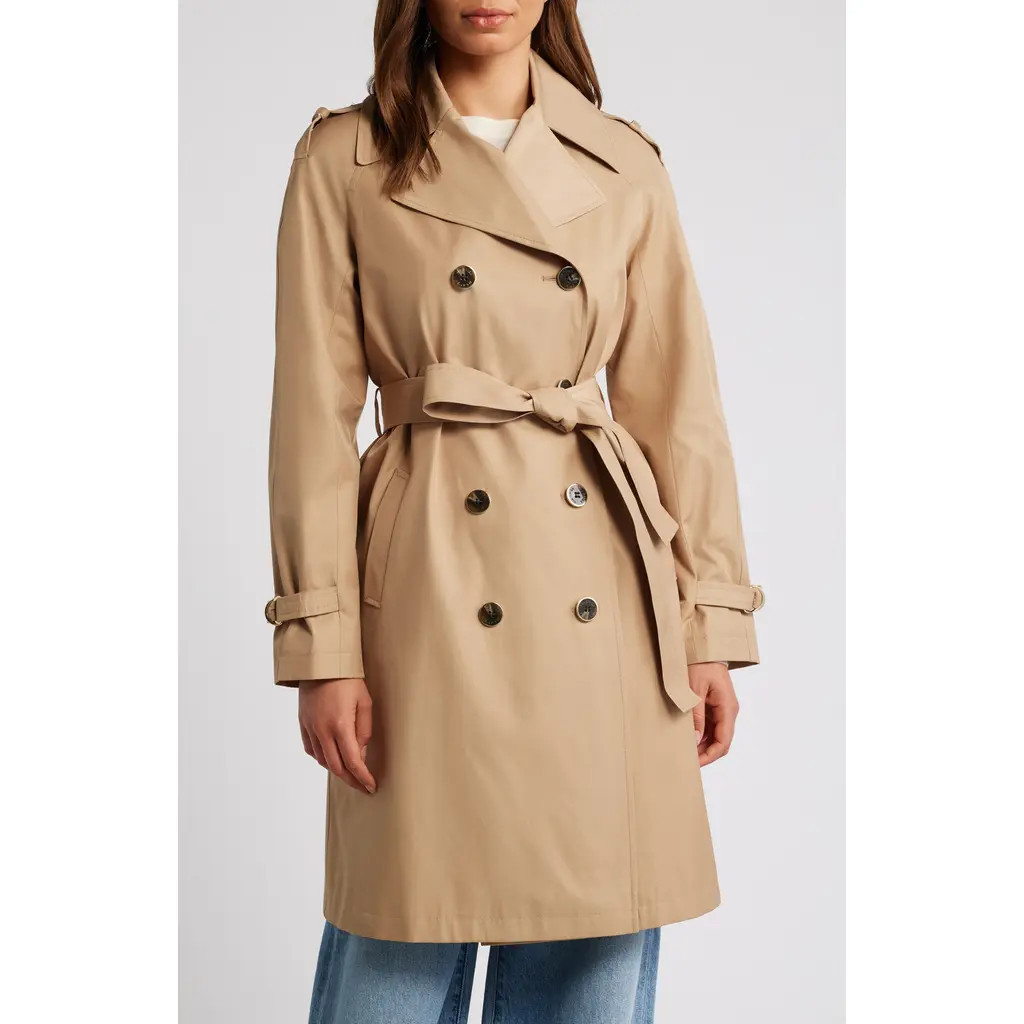 Via Spiga Water Resistant Cotton Blend Trench Coat in Camel at Nordstrom, Size Large | Nordstrom