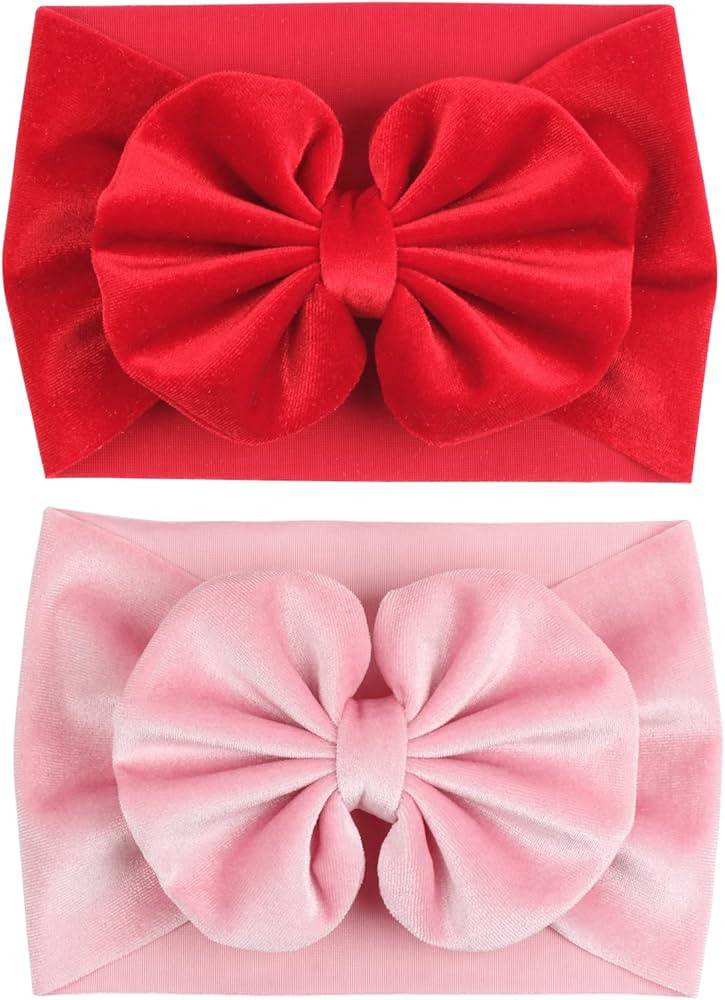 YanJie Velvet Valentine's Baby Headbands, Red Baby Girl Bows Soft Newborn Pink Elastics Baby Bows... | Amazon (US)