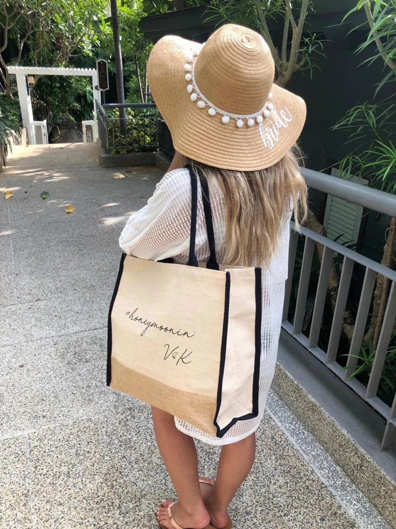 Customizable Jute Blend Bags, Large Burlap Tote Bags, Personalized Jute Tote with Name | Etsy (US)