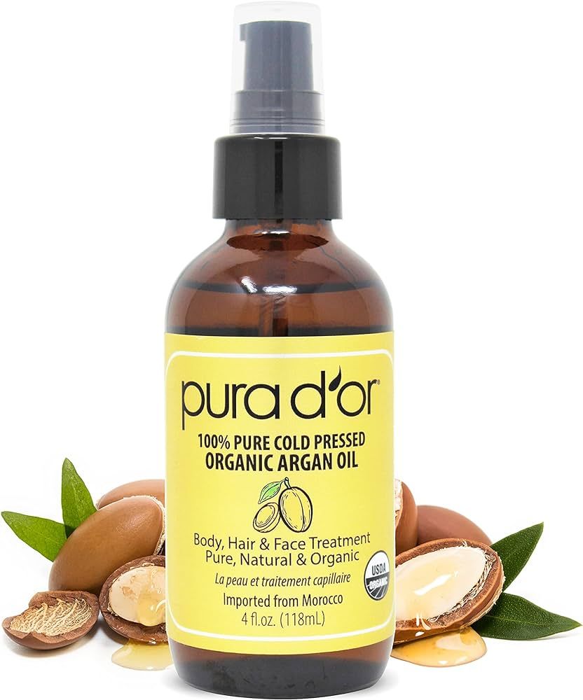 PURA D'OR Organic Moroccan Argan Oil (4oz / 118mL) USDA Certified 100% Pure Cold Pressed Virgin P... | Amazon (US)