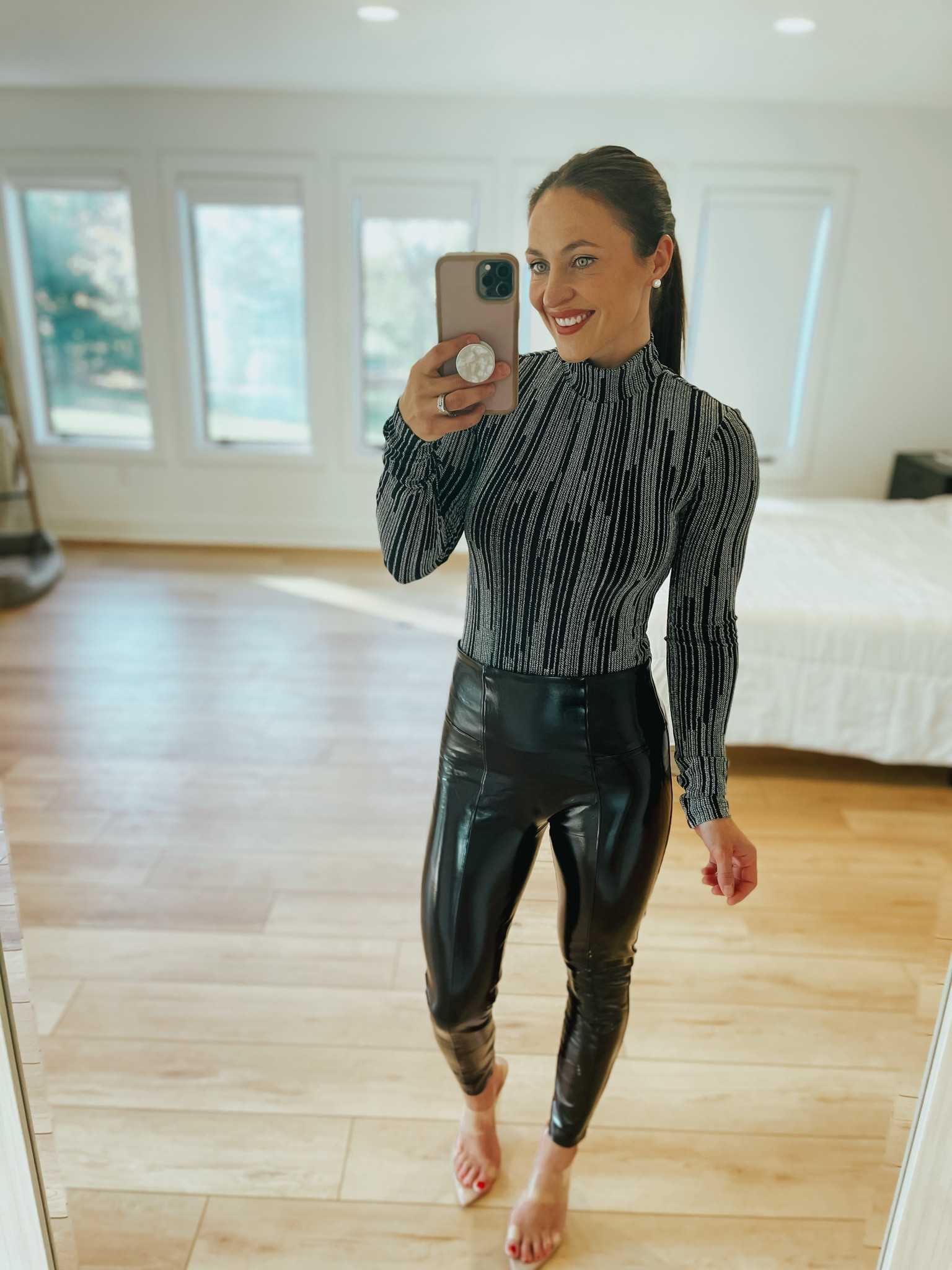 Holiday outfit 
Thanksgiving outfit
Christmas look 
bodysuit 
Patent leather leggings
Spanx leggings 

#LTKunder100 #LTKshoecrush #LTKstyletip