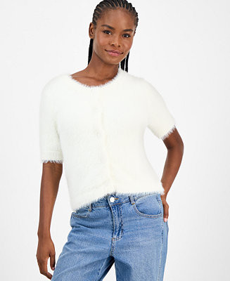 Women's Eyelash-Knit Short-Sleeve Cardigan, Macy's Exclusive | Macy's