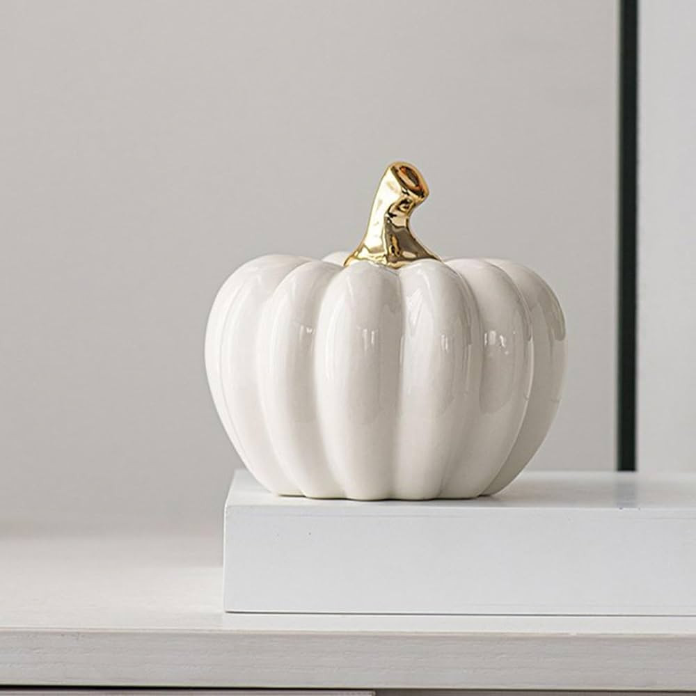White Ceramic Pumpkin, Trendy Halloween Decoration, Home Fall Décor, Modern Holiday Home Decor (... | Amazon (US)