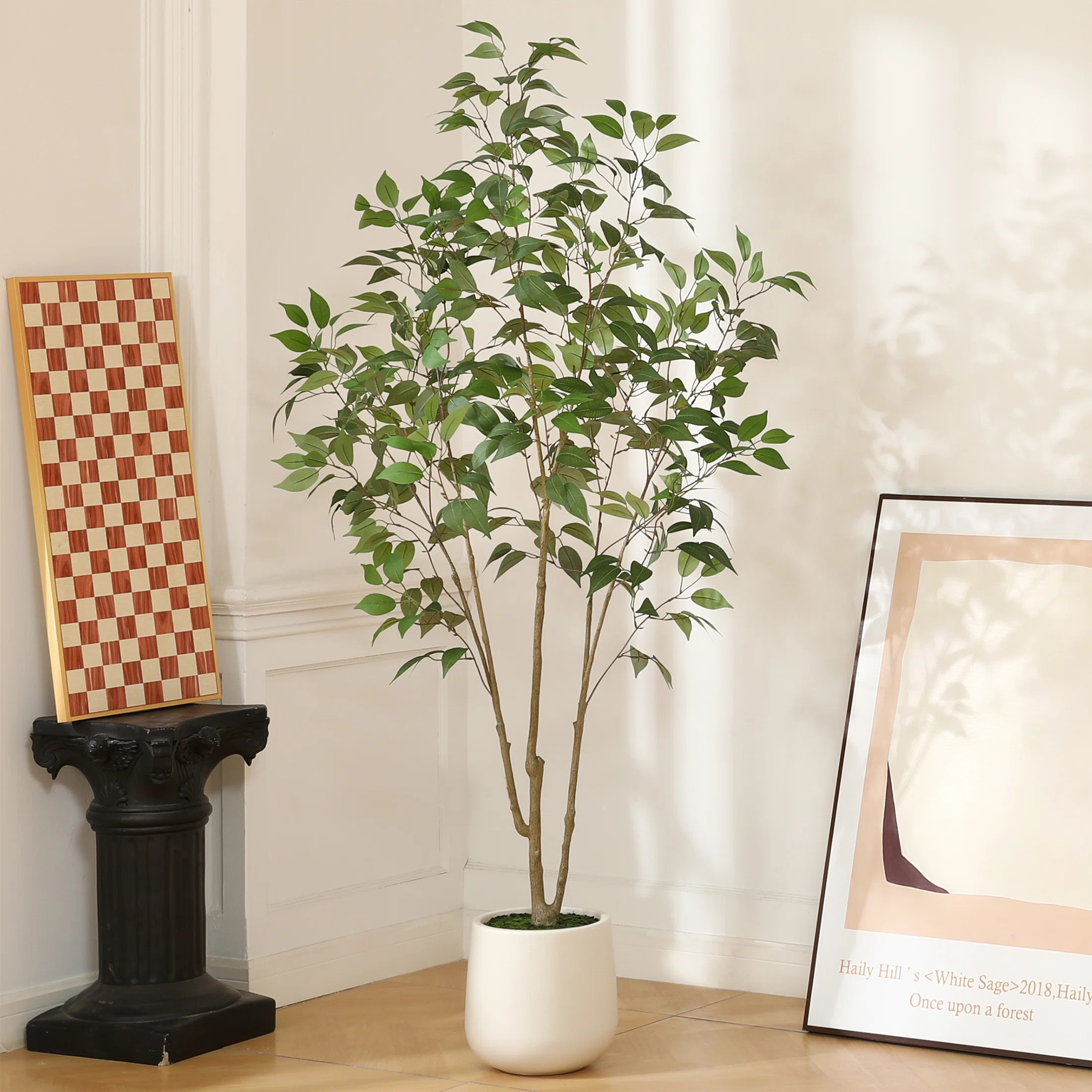 Adcock Faux Ficus Tree with Round White Planter, Pre Potted Faux Greenry Ficus Plant for Home Dec... | Wayfair North America