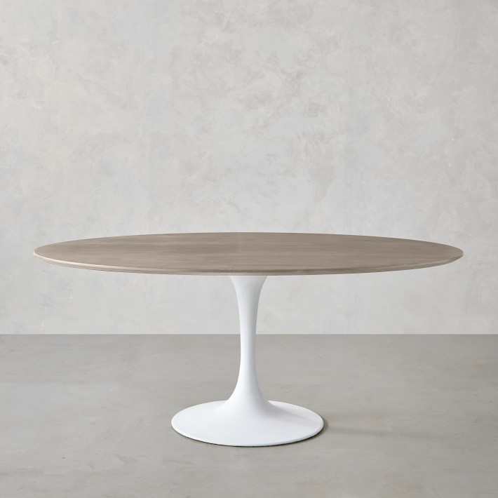 Tulip Pedestal Dining Table, Oval, White Wood Base, Walnut Top | Williams-Sonoma