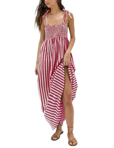 Lentta Women's Striped Smocked Maxi Dress Causal Spaghetti Strap Stretchy Flowy Swing Long Dress ... | Amazon (US)