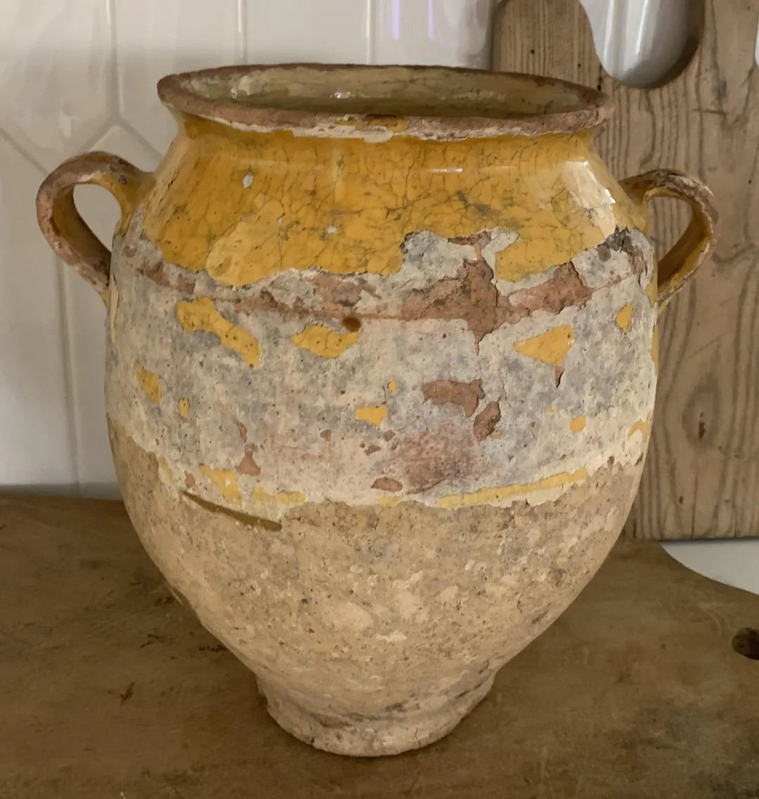 Stunning Large Antique French Earthenware Confit Pot, Two Handles, Partial Yellow Ochre Glaze; Ch... | Etsy (Global)