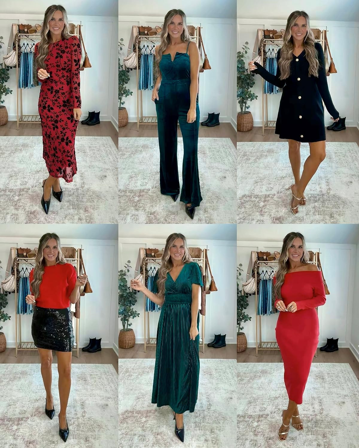 The perfect Holiday cocktail outfits for any event this season! I am 5’6 139lbs wearing size small in all dresses, medium black sequin skirt, small red top, medium velvet jumpsuit, shoes fit true to size  

 #LTKHoliday #LTKSeasonal #LTKFindsUnder100