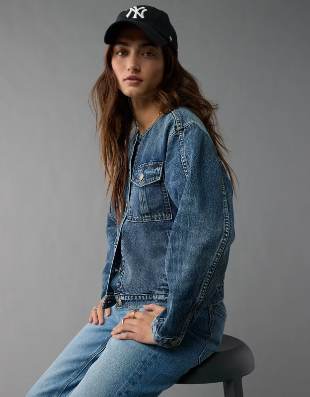 AE Collarless Denim Jacket | American Eagle Outfitters (US & CA)