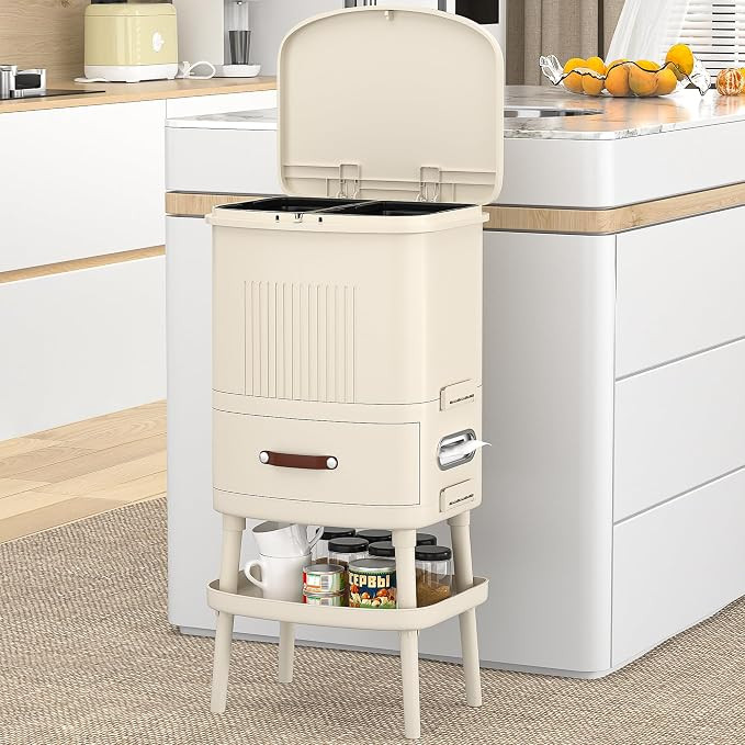 VECELO 12 Gal Kitchen Trash Can with Lid, Garbage Bin with Push Button/Tissue Holders/Drawer/Stor... | Amazon (US)
