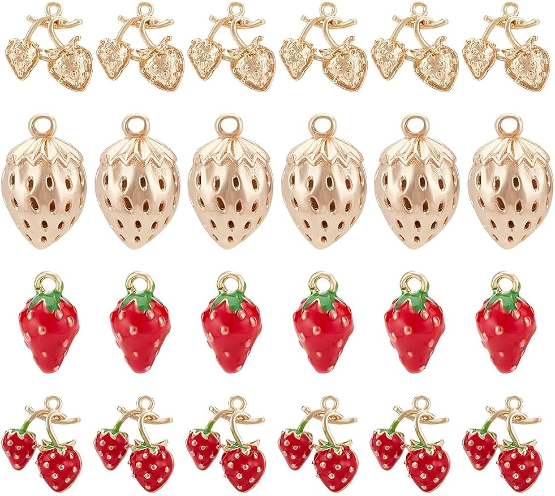 Amazon.com: BENECREAT 8Pcs 4 Styles Real 18K Gold Plated Strawberry Brass Charms, Enamel 3D Straw... | Amazon (US)